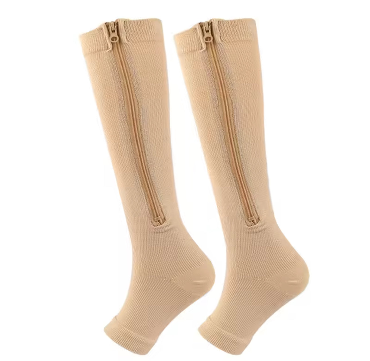 Beige Open Toe Compression Socks