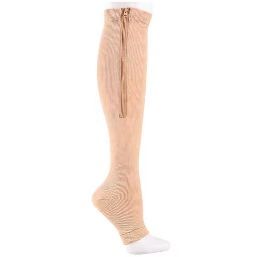 Beige Open Toe Compression Socks